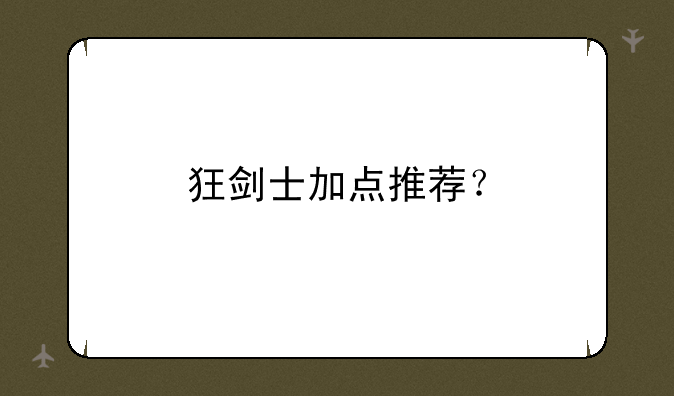 狂剑士加点推荐？