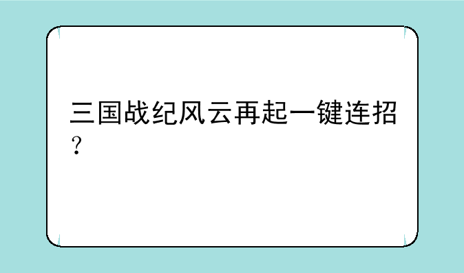 三国战纪风云再起一键连招？