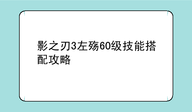 影之刃3左殇60级技能搭配攻略