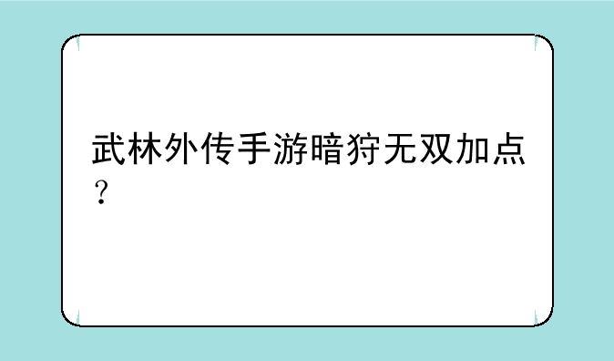 武林外传手游暗狩无双加点？