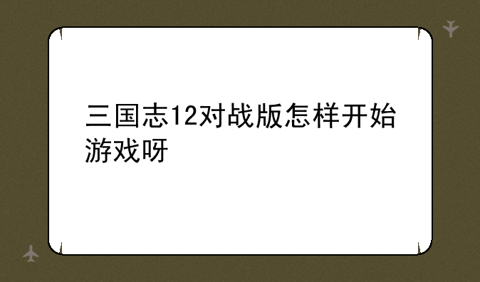 三国志12对战版怎样开始游戏呀
