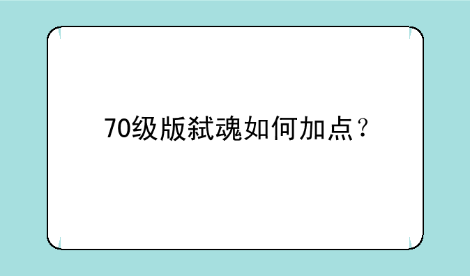 70级版弑魂如何加点？