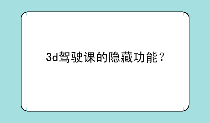 3d驾驶课的隐藏功能？