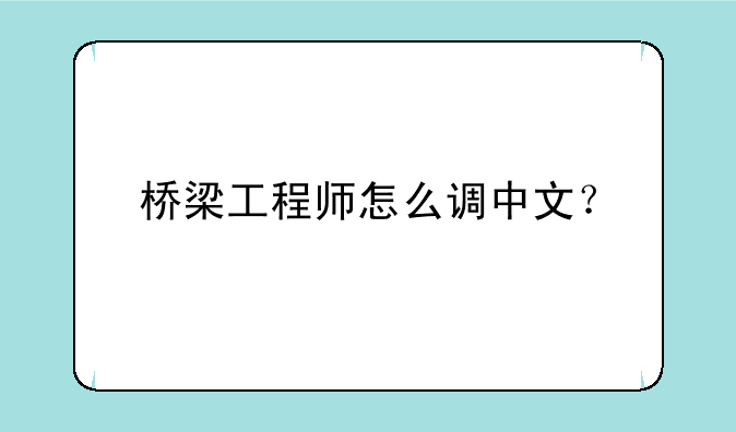 桥梁工程师怎么调中文？