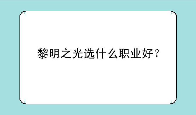 黎明之光选什么职业好？
