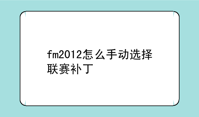 fm2012怎么手动选择联赛补丁
