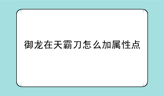 御龙在天霸刀怎么加属性点