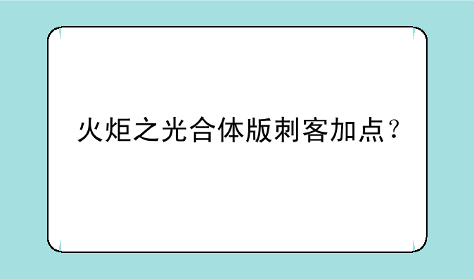 火炬之光合体版刺客加点？