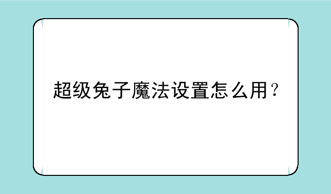 超级兔子魔法设置怎么用？