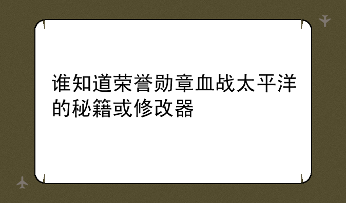 谁知道荣誉勋章血战太平洋的秘籍或修改器