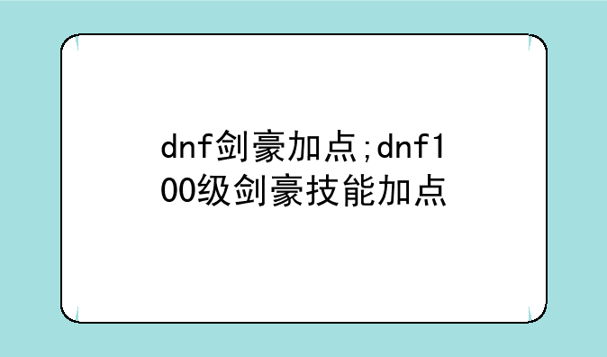 dnf剑豪加点;dnf100级剑豪技能加点