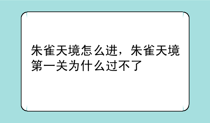 朱雀天境怎么进，朱雀天境第一关为什么过不了