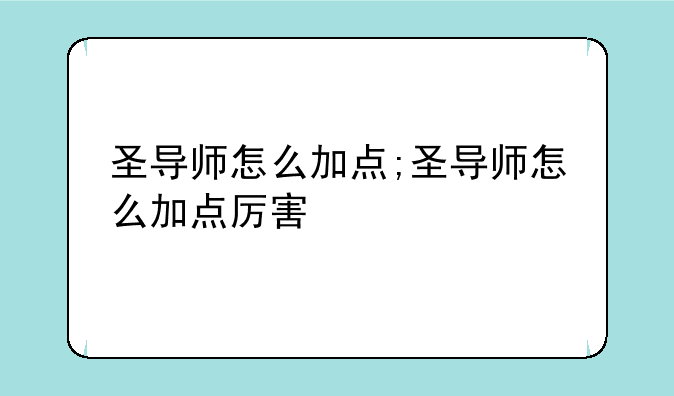 圣导师怎么加点;圣导师怎么加点厉害