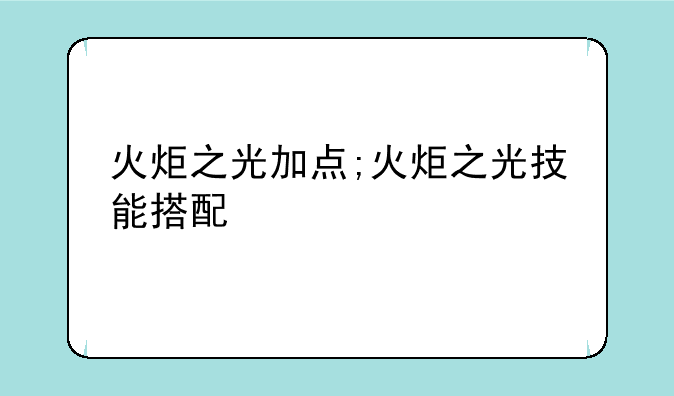 火炬之光加点;火炬之光技能搭配